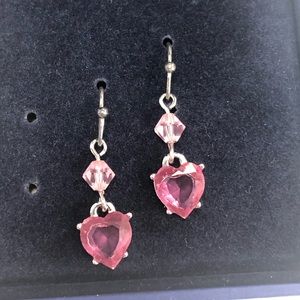 Swarovski Pink heart dangle pierced earrings.